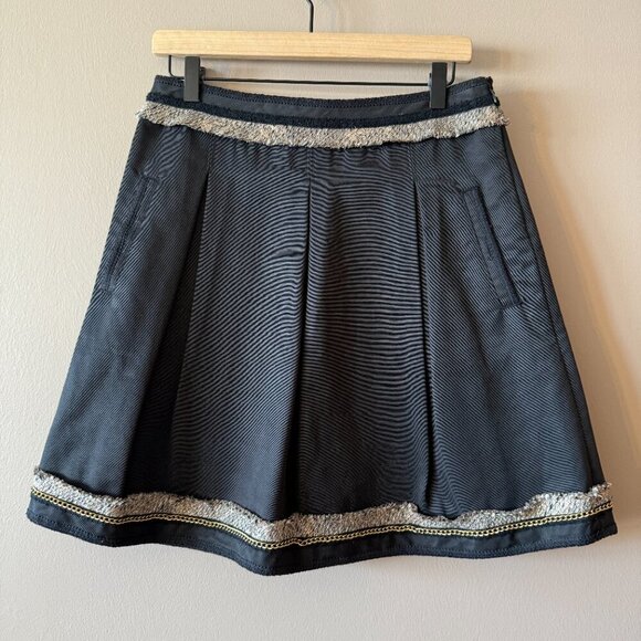 BCBGMaxAzria Kailin Black Gold Chain Pleated Skirt - Picture 2 of 9